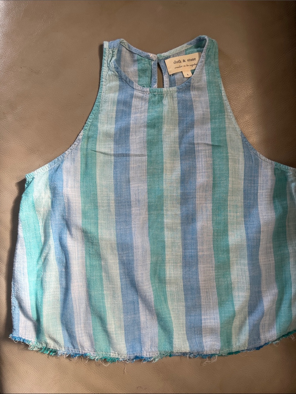 cloth & stone Vertical Aqua and Light Blue Striped Halter Top